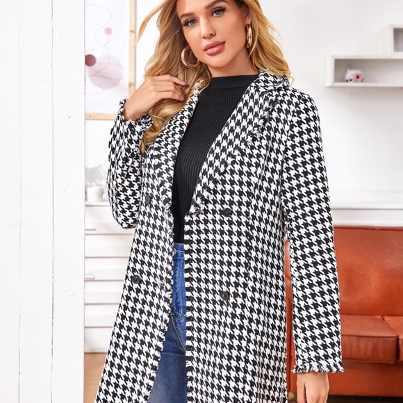 Tweed houndstooth  button fall jacket trench coat - Picture 5 of 5